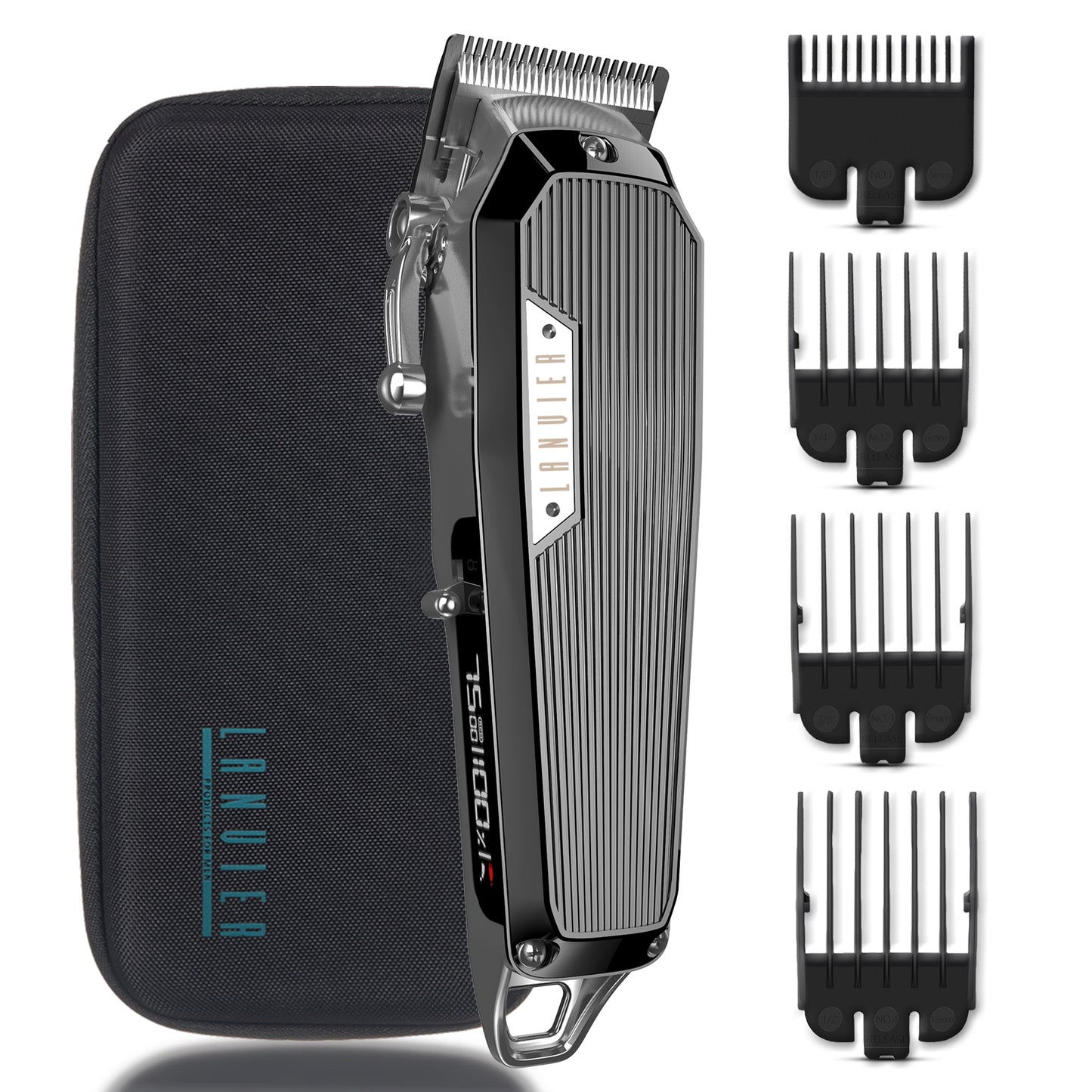 LANVIER Hair Clippers for Men, Professional 10W/7500RPM High Speed Barber Clipper for Hair Cutting Fade and Trimming, Dual Voltage Cordless Hair Trimmer Kit with LED Display & Storage Case - Black