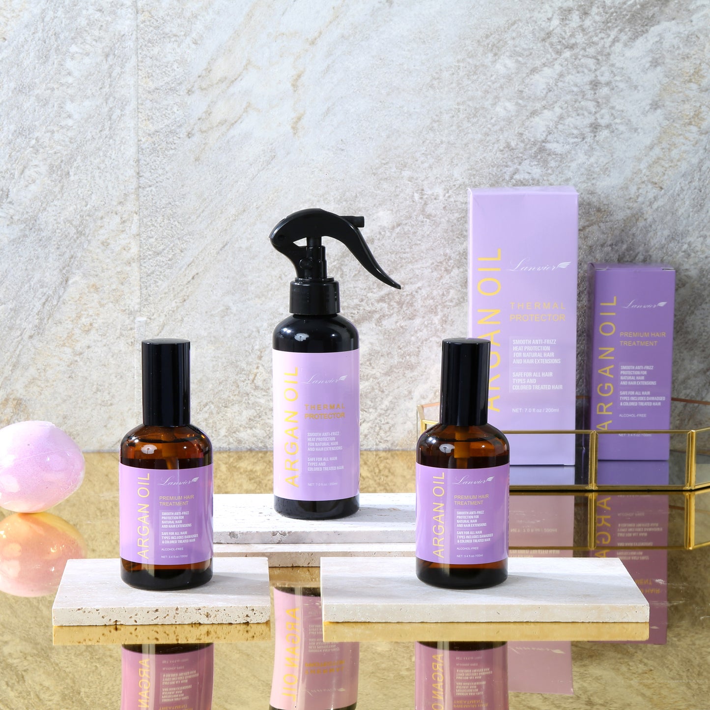 LANVIER Hair Treatment Oil, Argan Oil for Hair & Scalp Protection To Smooth, Repair Frizzy and Damadged Hair 3.4Oz