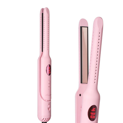 Lanvier Airflow Styler, Mini Curling Iron for Short Hair Pixie Cut & Bangs, 0.65-inch Flat Iron with 360 Degree Cool Air Flow, Dual Voltage 100-240V Global Use 4 Adjustable, Heat up to 430°F - Pink