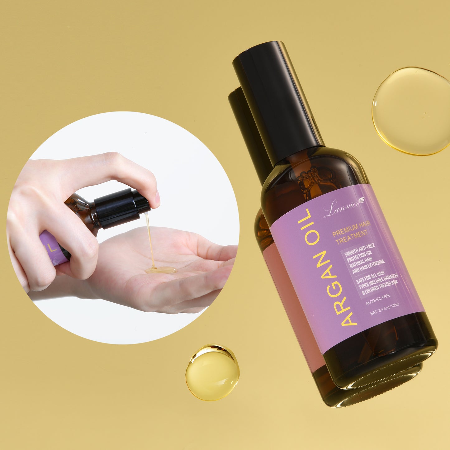 LANVIER Hair Treatment Oil, Argan Oil for Hair & Scalp Protection To Smooth, Repair Frizzy and Damadged Hair 3.4Oz