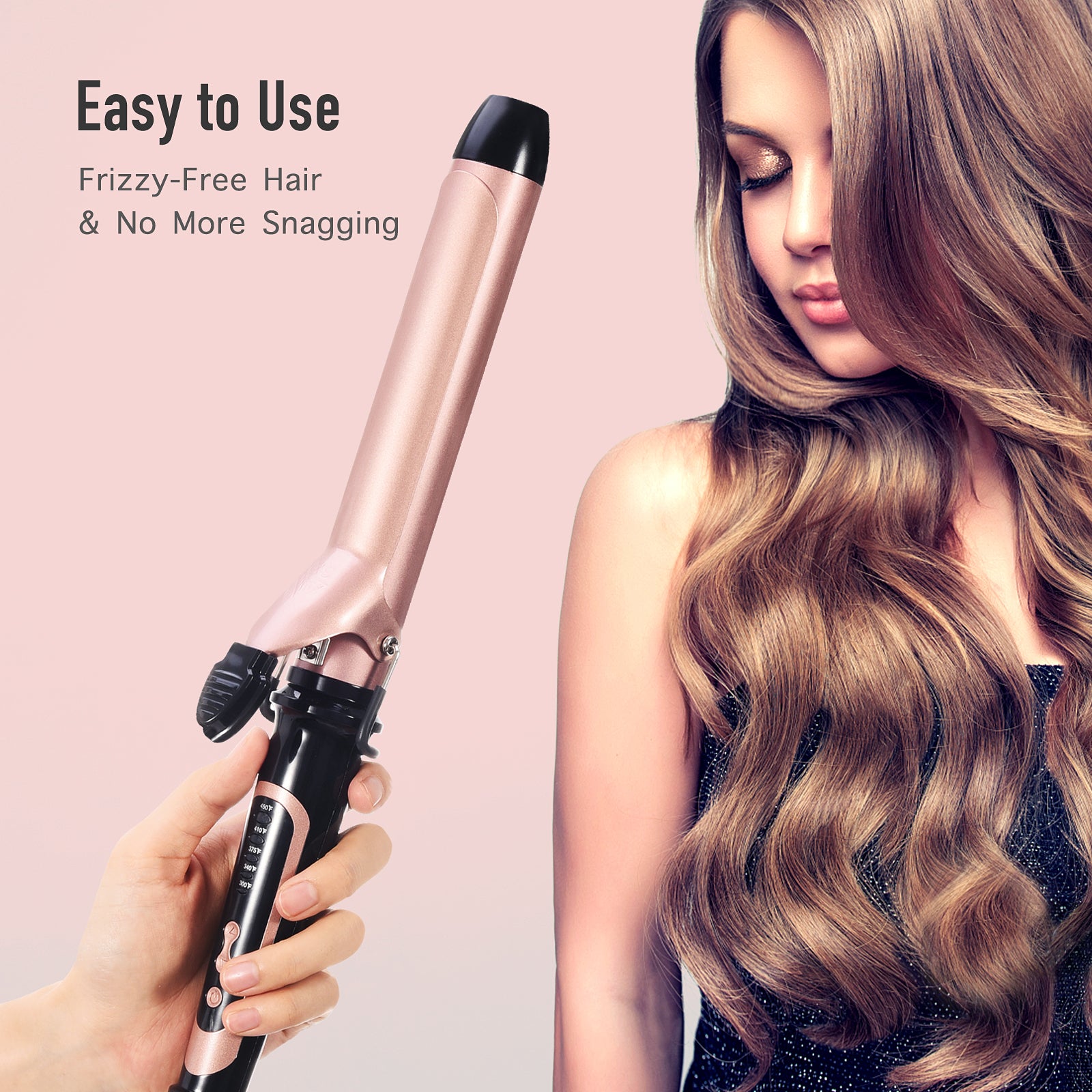 Lanvier Inch Curling Iron with Extra Long Barrel -Rose Gold