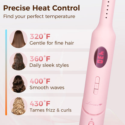 Lanvier Airflow Styler, Mini Curling Iron for Short Hair Pixie Cut & Bangs, 0.65-inch Flat Iron with 360 Degree Cool Air Flow, Dual Voltage 100-240V Global Use 4 Adjustable, Heat up to 430°F - Pink