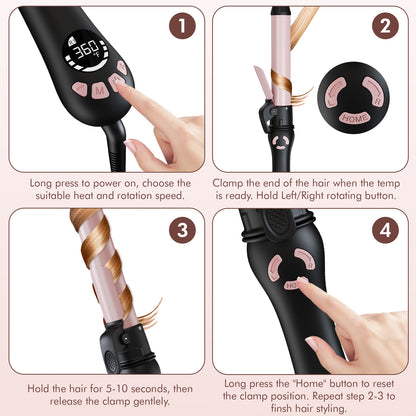 New Version Lanvier Rotating Curling Iron 1 / 1.25 Inch Automatic Curling Wand for Waves; Tourmaline Ceramic Self Curler with 2 Rotating Speed, 11 Adjustable Temperature & Dual Voltage for Worldwide Use