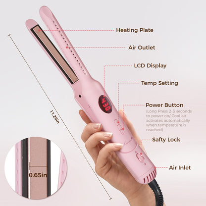 Lanvier Airflow Styler, Mini Curling Iron for Short Hair Pixie Cut & Bangs, 0.65-inch Flat Iron with 360 Degree Cool Air Flow, Dual Voltage 100-240V Global Use 4 Adjustable, Heat up to 430°F - Pink