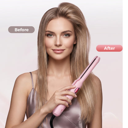 Lanvier Airflow Styler, Mini Curling Iron for Short Hair Pixie Cut & Bangs, 0.65-inch Flat Iron with 360 Degree Cool Air Flow, Dual Voltage 100-240V Global Use 4 Adjustable, Heat up to 430°F - Pink